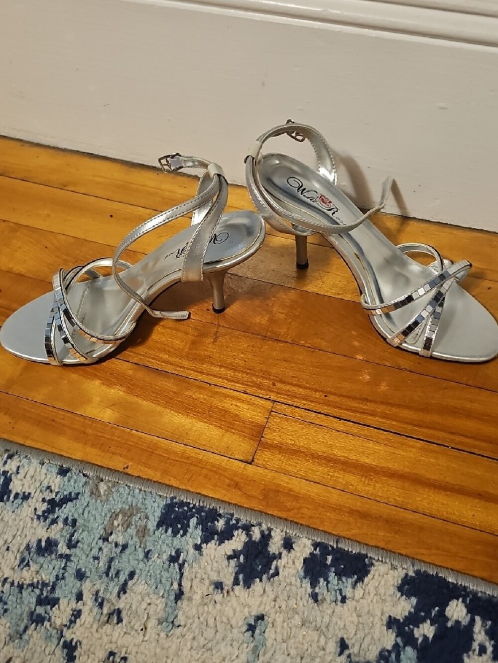 Wild Rose Silver Metallic Strappy Heels - Picture 2 of 7